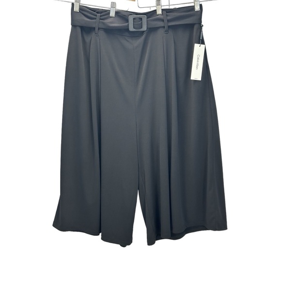 Calvin Klein Women's Wide Leg Tie Waist Cropped Pants - Black - size 1X